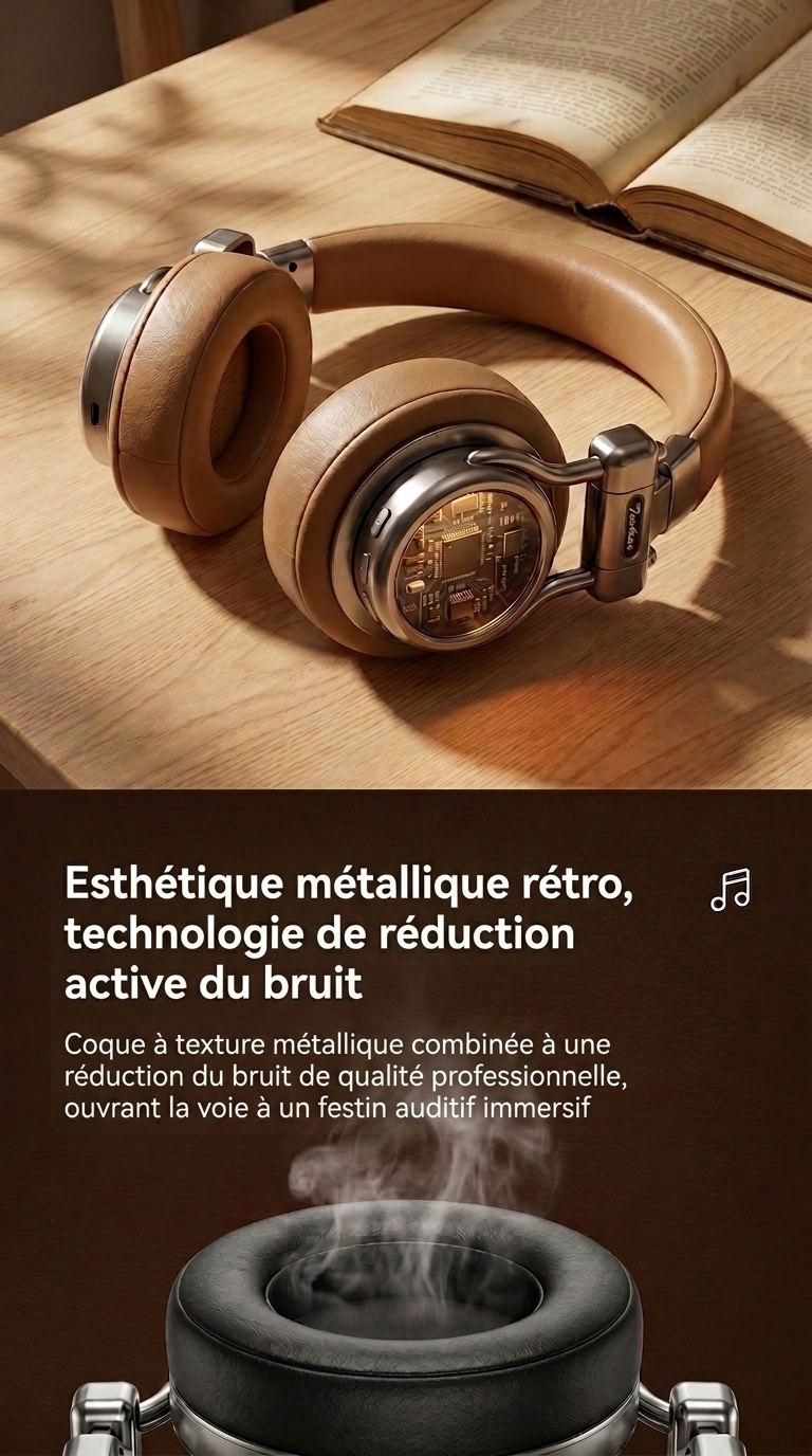 Casque rétro sans fil à réduction de bruit - Bluetooth Hi-Fi