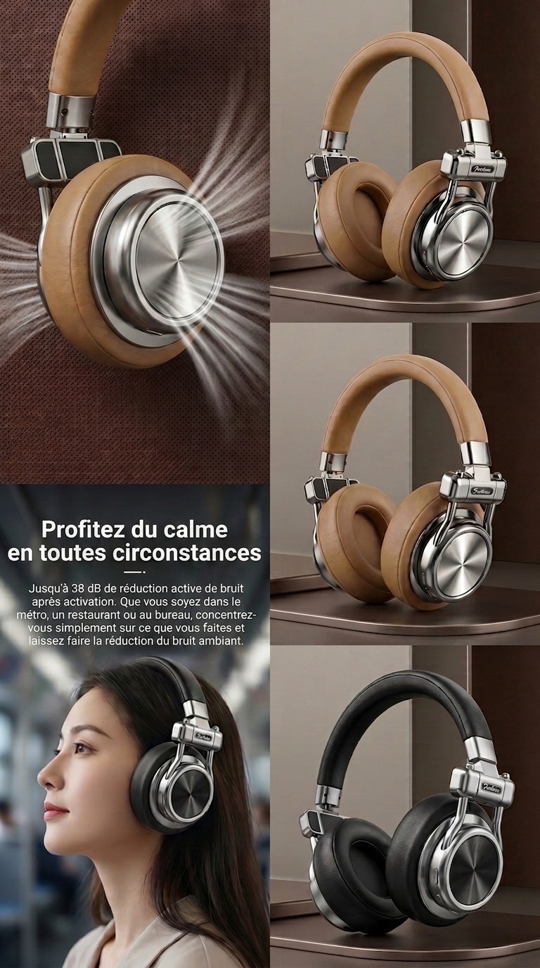 Casque rétro sans fil à réduction de bruit - Bluetooth Hi-Fi