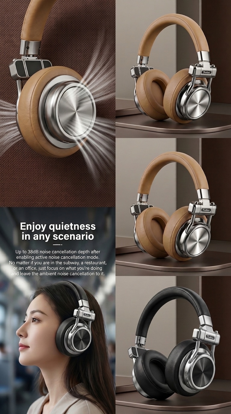Retro Wireless Noise Cancelling Headphones - Hi-Fi Bluetooth