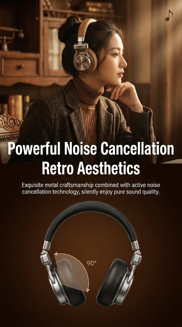 Retro Wireless Noise Cancelling Headphones - Hi-Fi Bluetooth