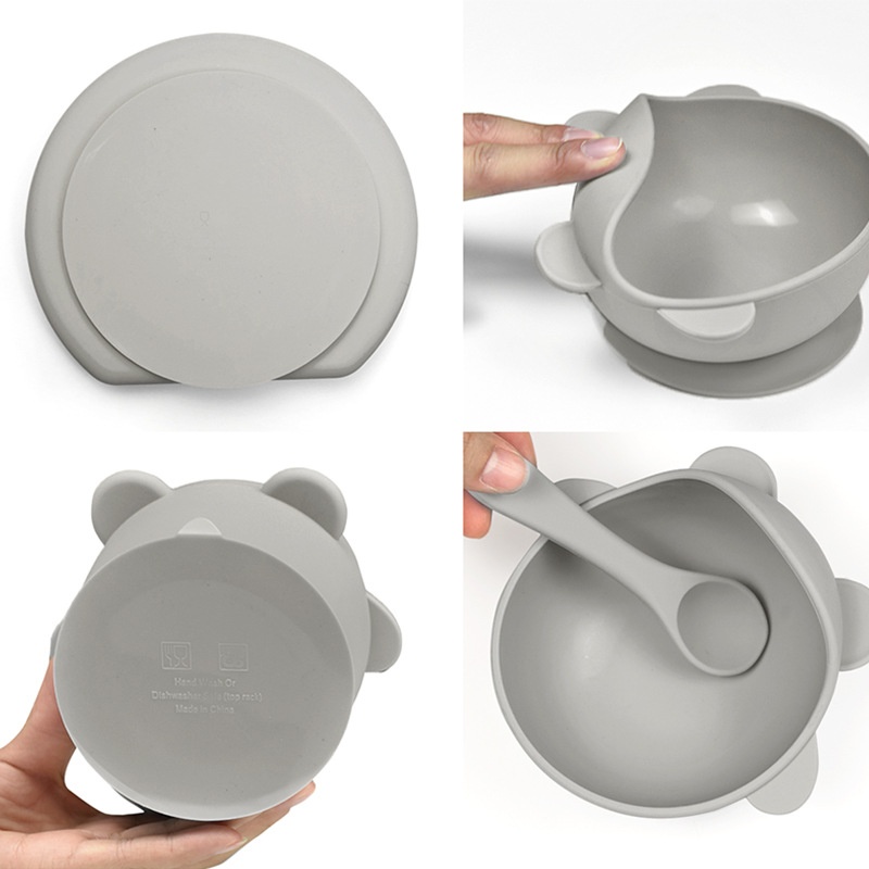 Ensemble d'alimentation en silicone pour bébé avec plaque à ventouse et bavoir - 5 pièces