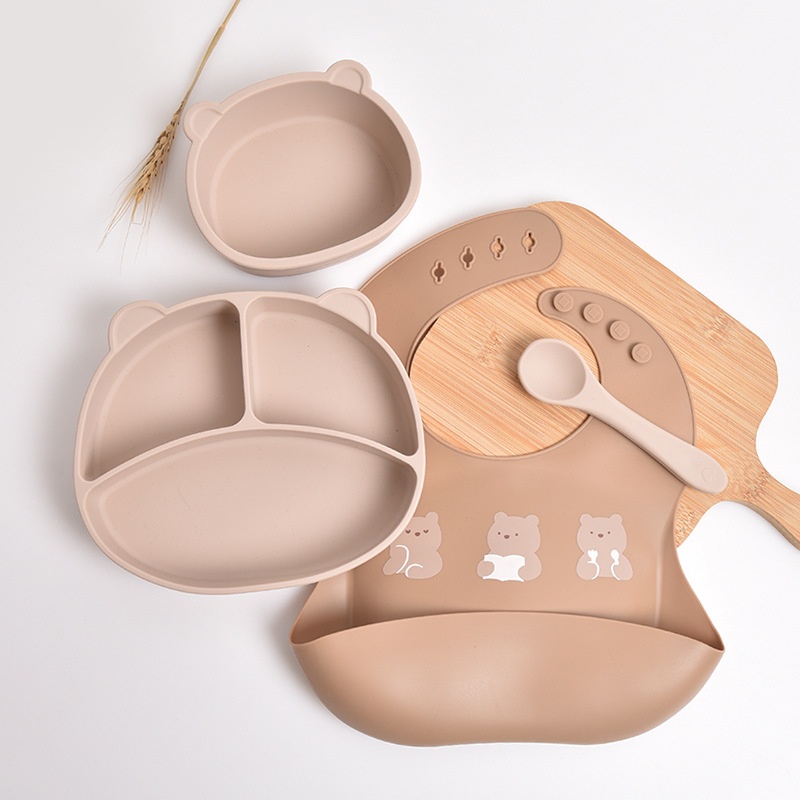Silicone Baby Feeding Set with Suction Plate & Bib