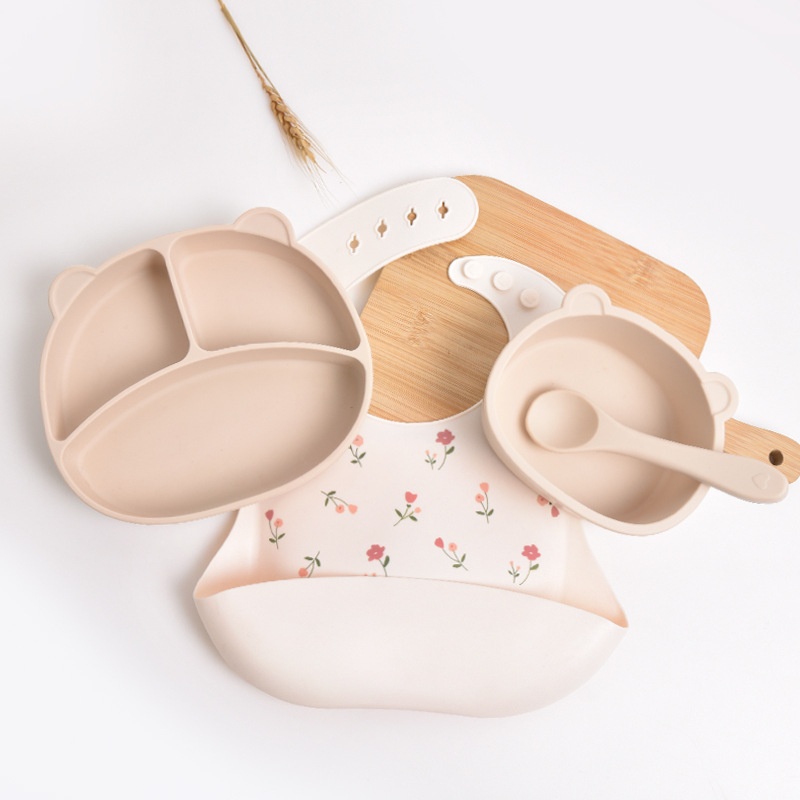 Silicone Baby Feeding Set with Suction Plate & Bib
