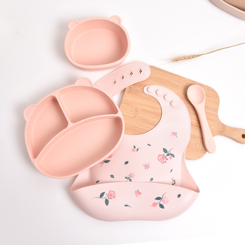 Silicone Baby Feeding Set with Suction Plate & Bib