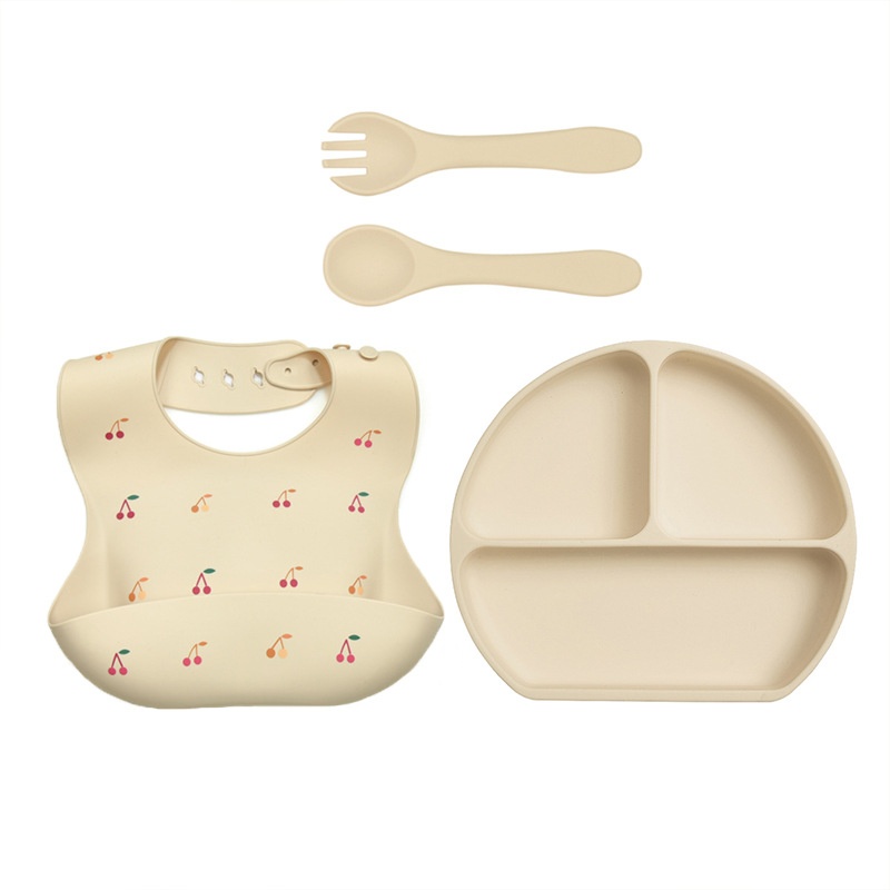 Baby Silicone Feeding Set - Suction Plate, Bib & Utensils