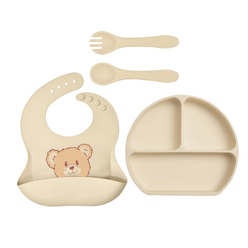 Baby Silicone Feeding Set - Suction Plate, Bib & Utensils