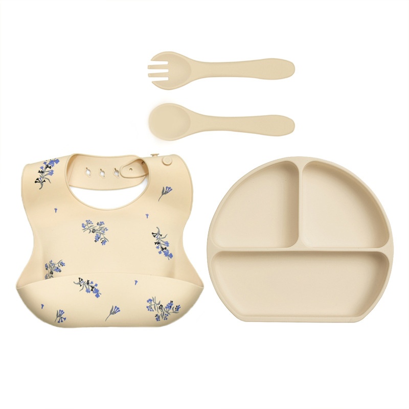 Baby Silicone Feeding Set - Suction Plate, Bib & Utensils