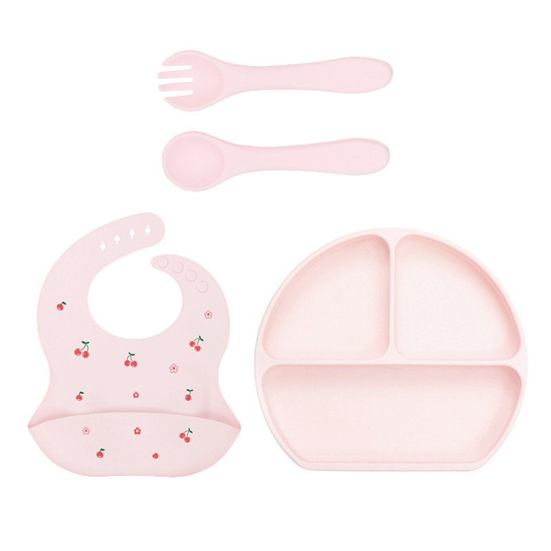 Baby Silicone Feeding Set - Suction Plate, Bib & Utensils