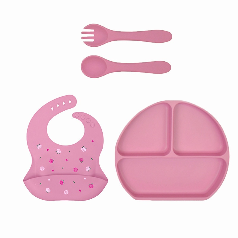 Baby Silicone Feeding Set - Suction Plate, Bib & Utensils