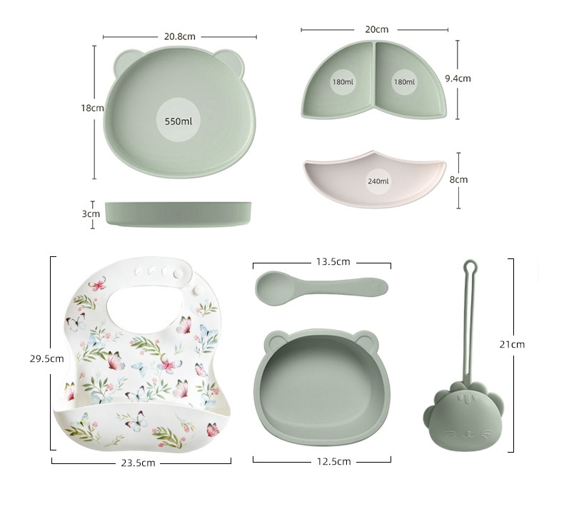 Baby Silicone Feeding Set with Suction Plate & Bib