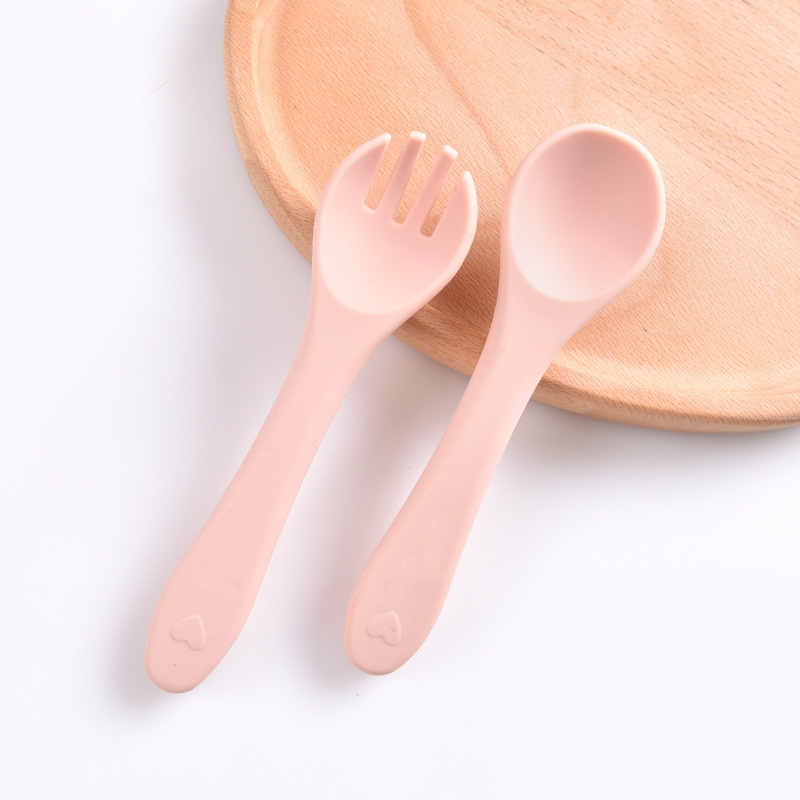 Soft Silicone Baby Self-Feeding Spoon & Fork Set