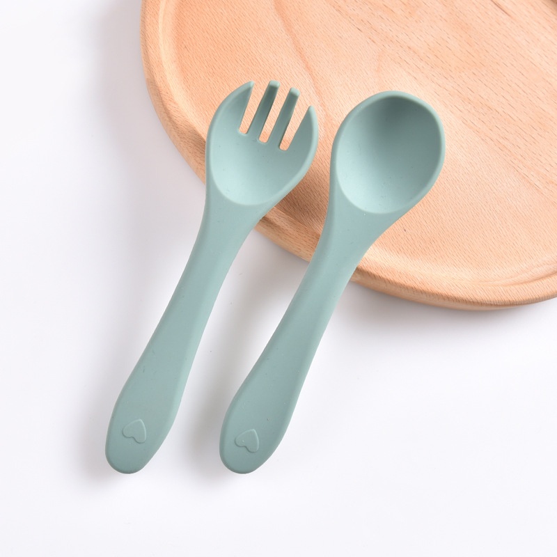Soft Silicone Baby Self-Feeding Spoon & Fork Set