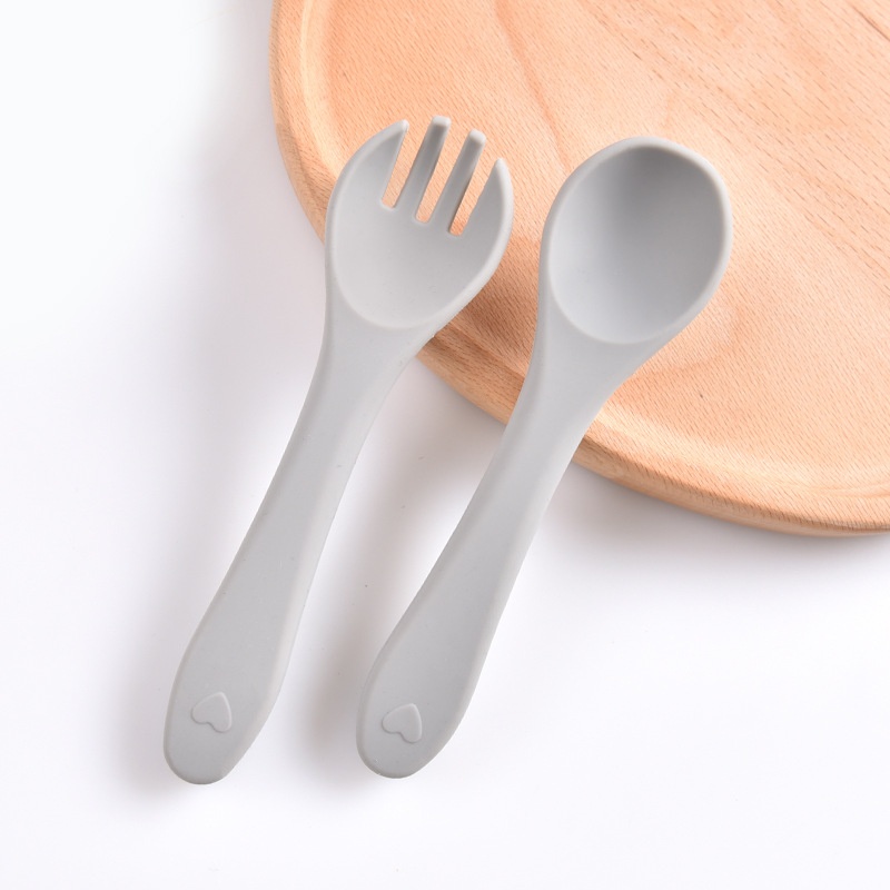 Soft Silicone Baby Self-Feeding Spoon & Fork Set