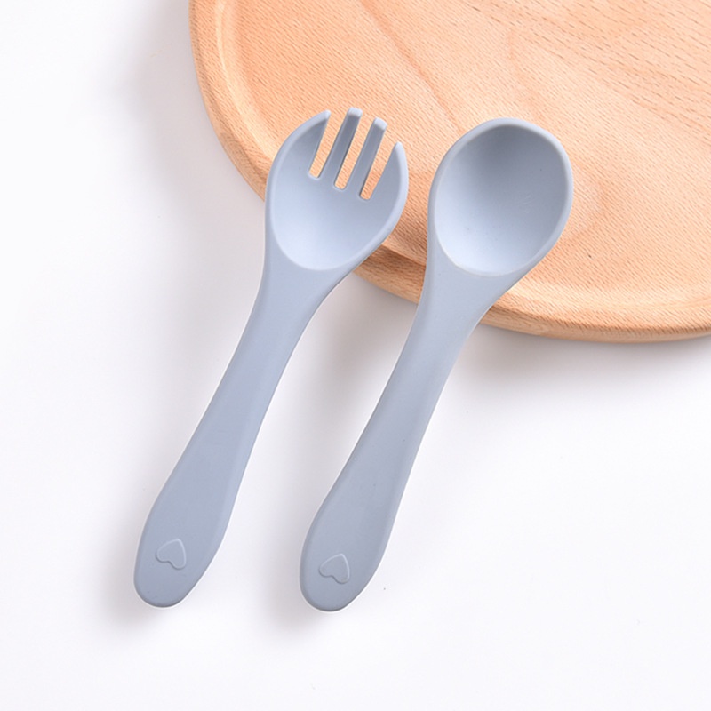 Soft Silicone Baby Self-Feeding Spoon & Fork Set