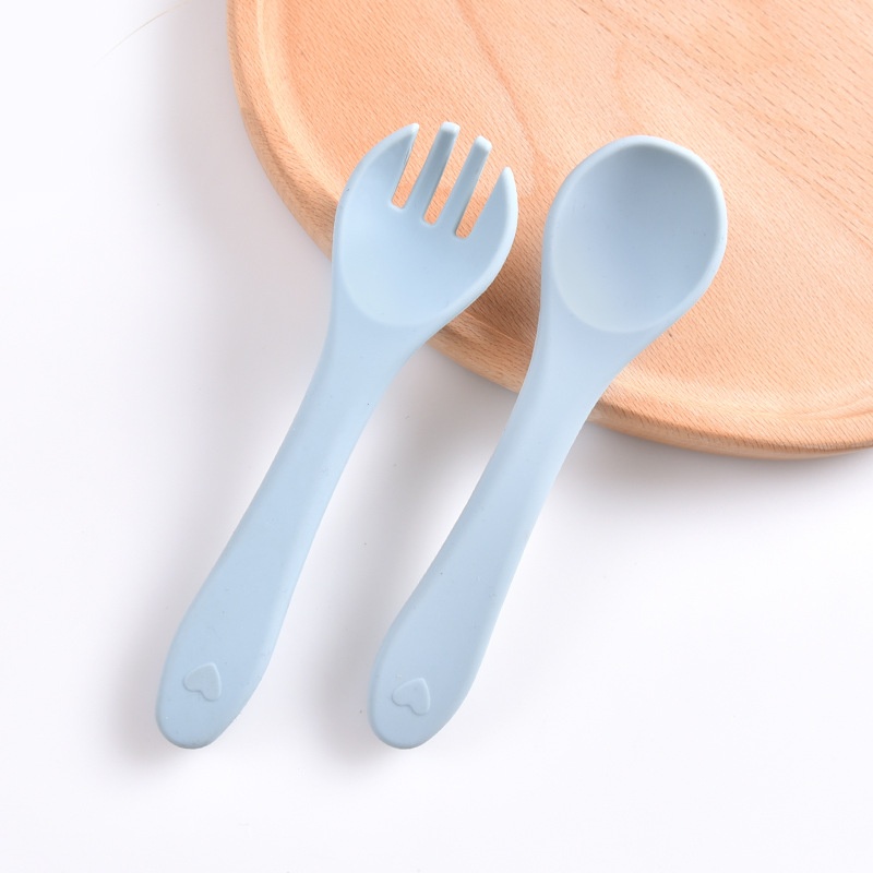 Soft Silicone Baby Self-Feeding Spoon & Fork Set
