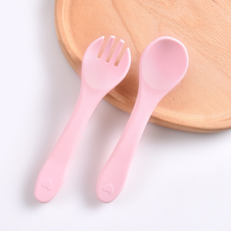 Soft Silicone Baby Self-Feeding Spoon & Fork Set