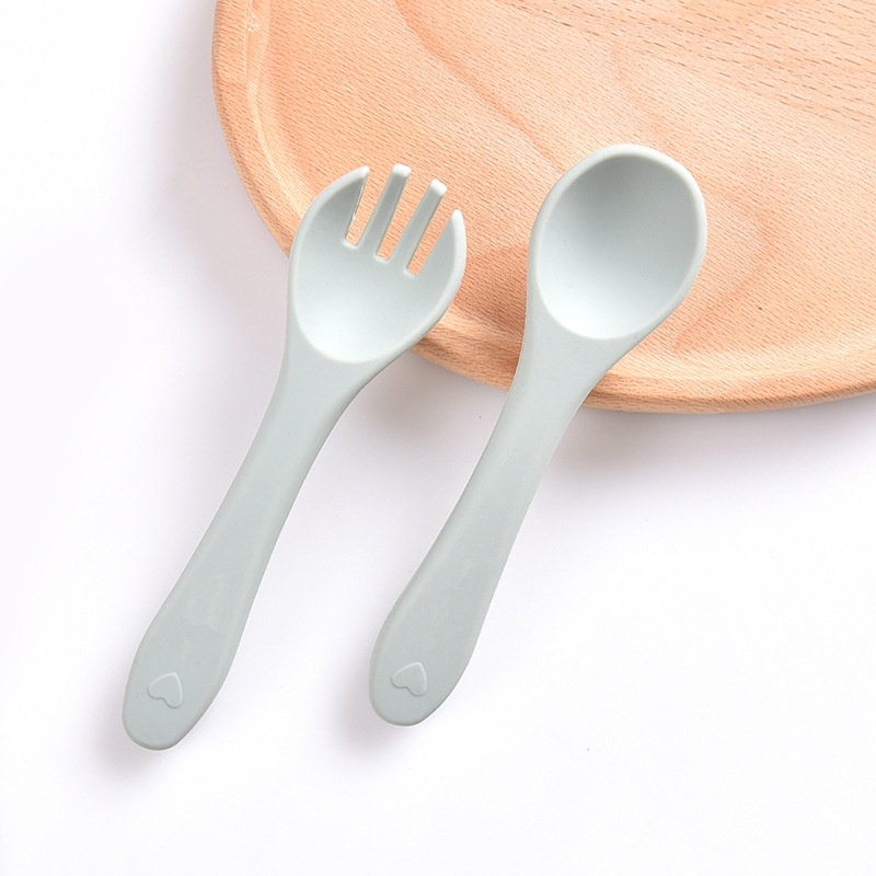 Soft Silicone Baby Self-Feeding Spoon & Fork Set