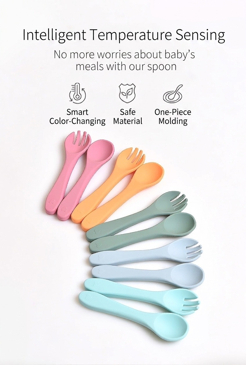 Soft Silicone Baby Self-Feeding Spoon & Fork Set