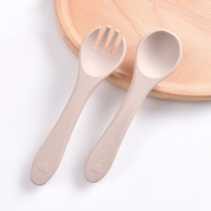 Soft Silicone Baby Self-Feeding Spoon & Fork Set