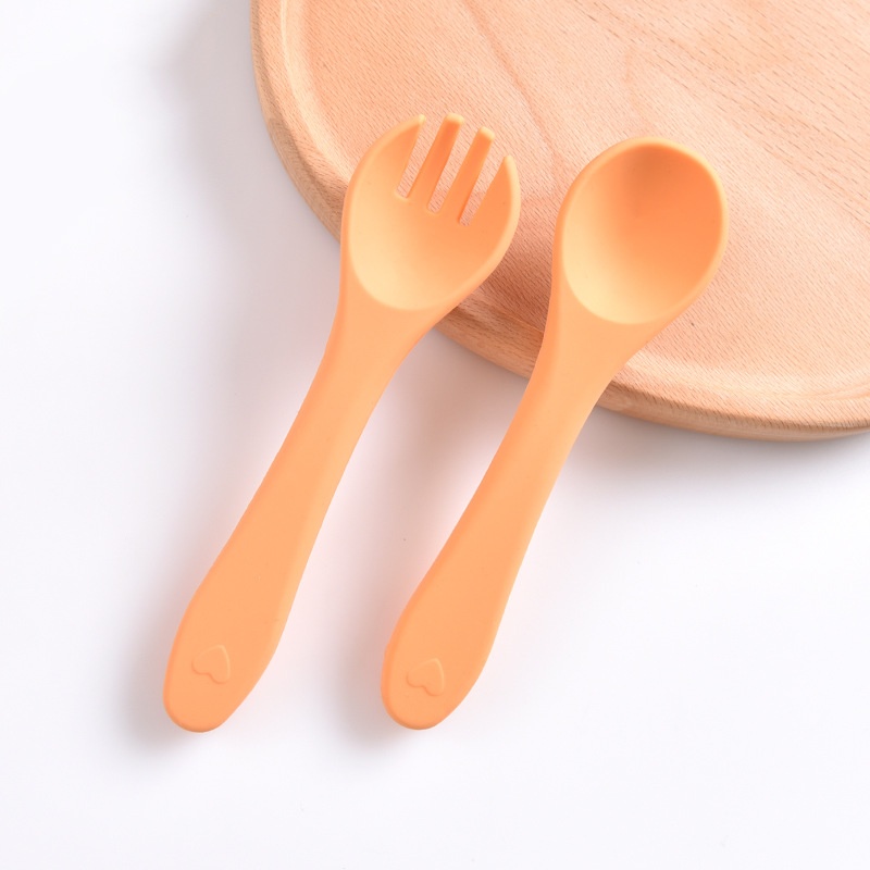 Soft Silicone Baby Self-Feeding Spoon & Fork Set
