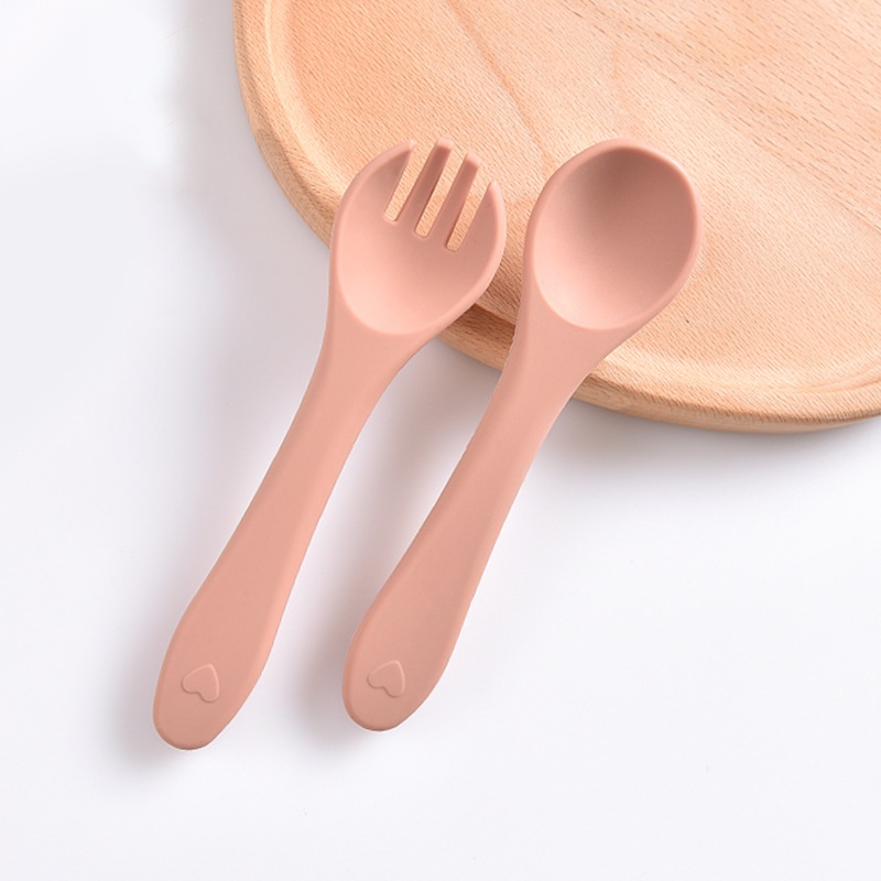 Soft Silicone Baby Self-Feeding Spoon & Fork Set
