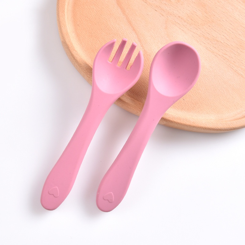 Soft Silicone Baby Self-Feeding Spoon & Fork Set