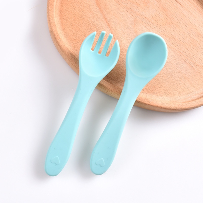 Soft Silicone Baby Self-Feeding Spoon & Fork Set