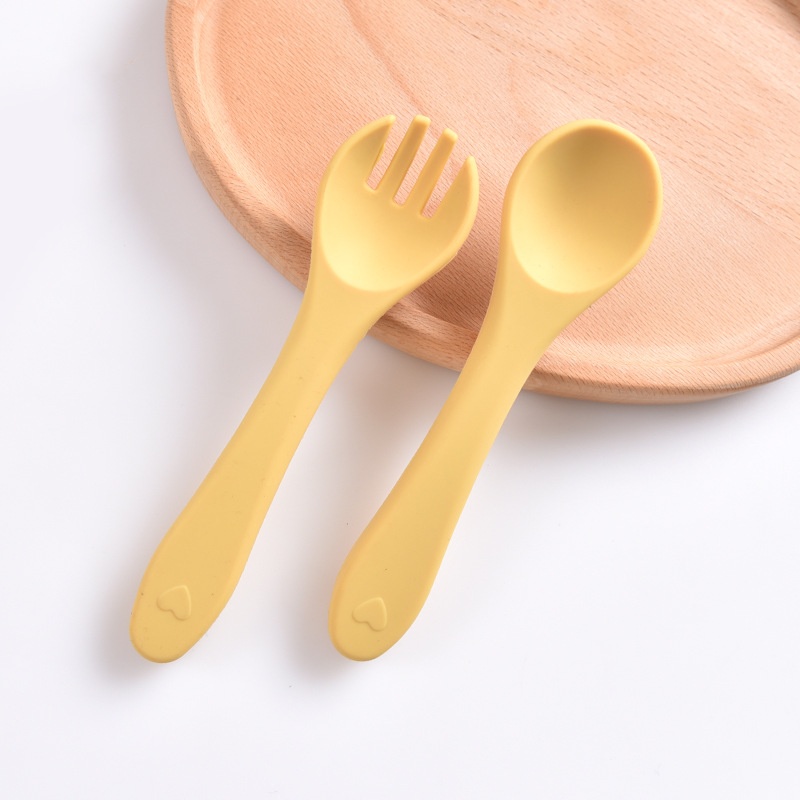 Soft Silicone Baby Self-Feeding Spoon & Fork Set