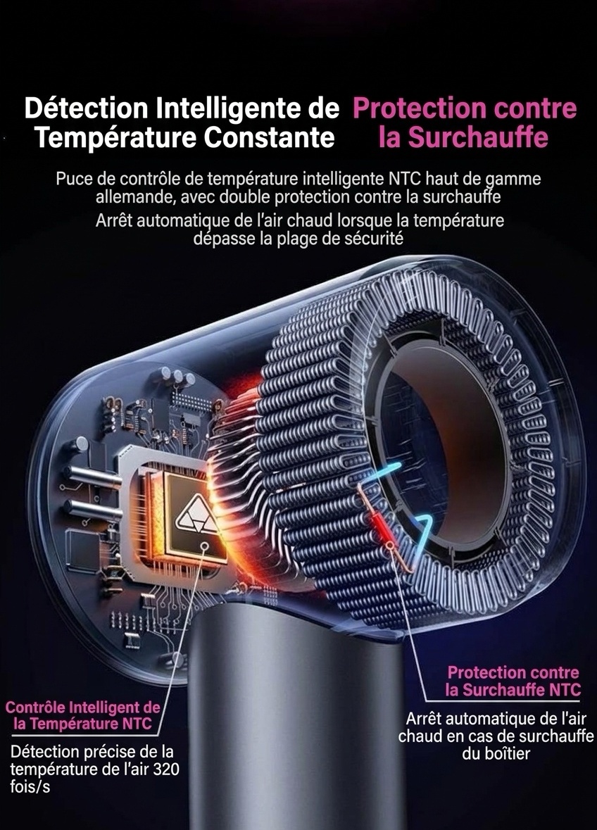 Sèche-cheveux ionique haute vitesse avec contrôle intelligent de la température