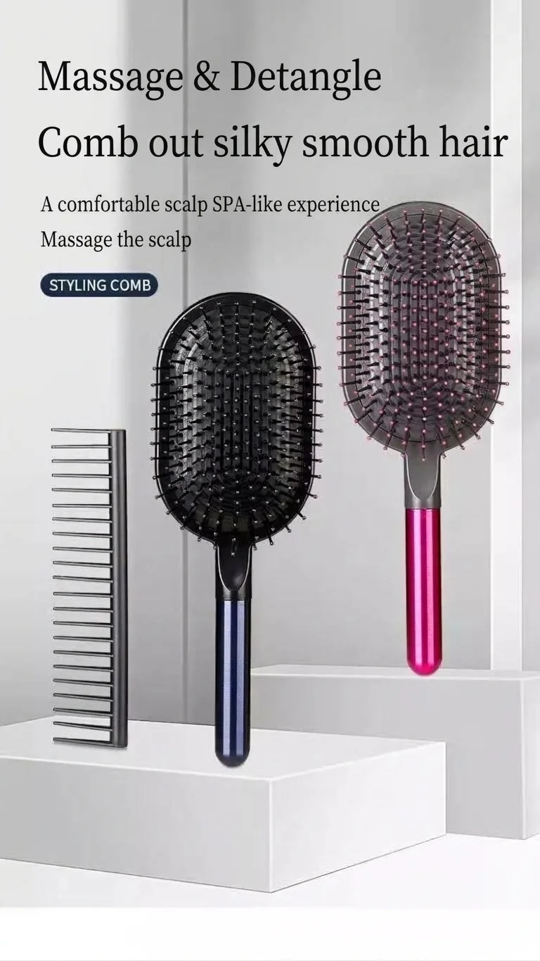 Scalp Massaging Paddle Hair Brush and Detangling Comb 2-Piece Set
