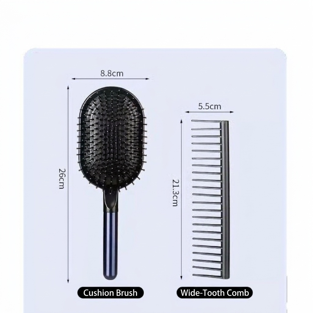 Scalp Massaging Paddle Hair Brush and Detangling Comb 2-Piece Set