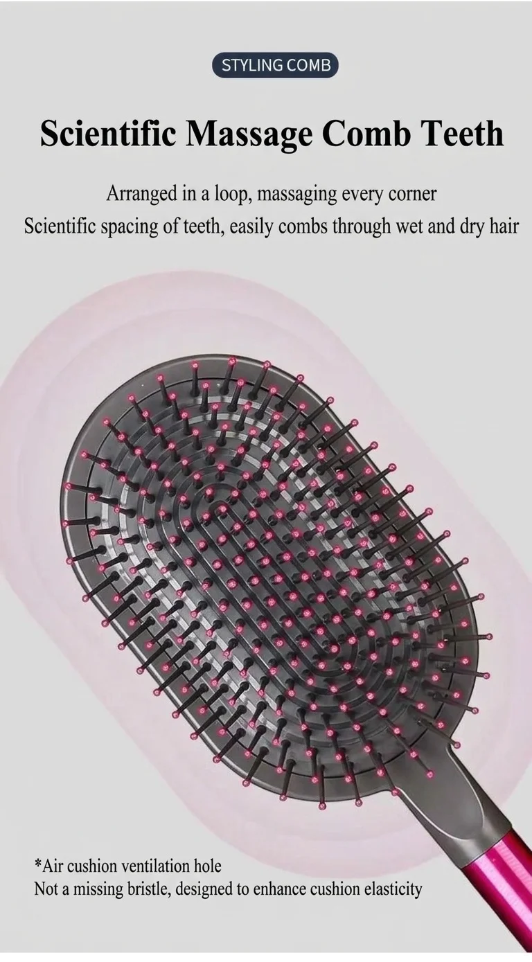 Scalp Massaging Paddle Hair Brush and Detangling Comb 2-Piece Set
