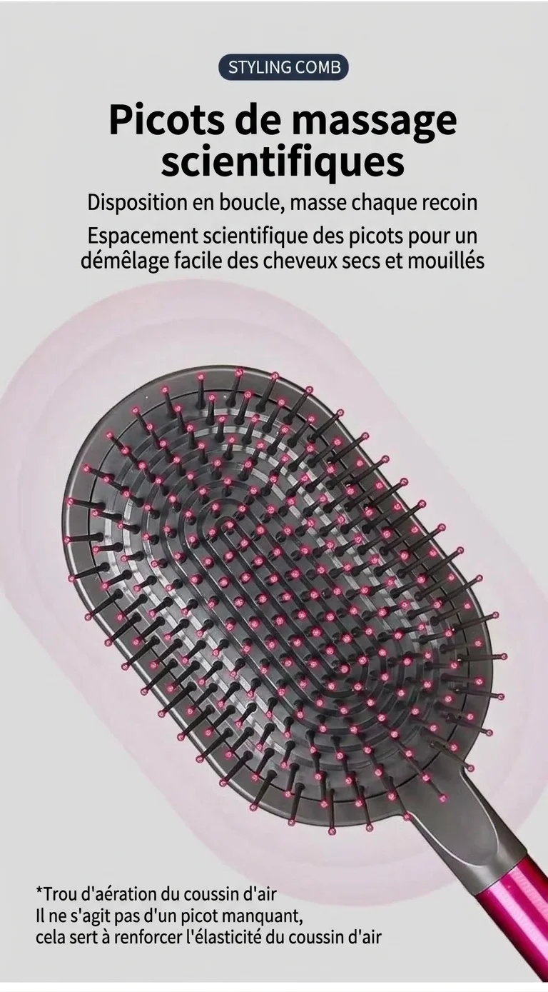 Brosse à cheveux plate de massage du cuir chevelu et peigne démêlant (ensemble de 2 pièces)
