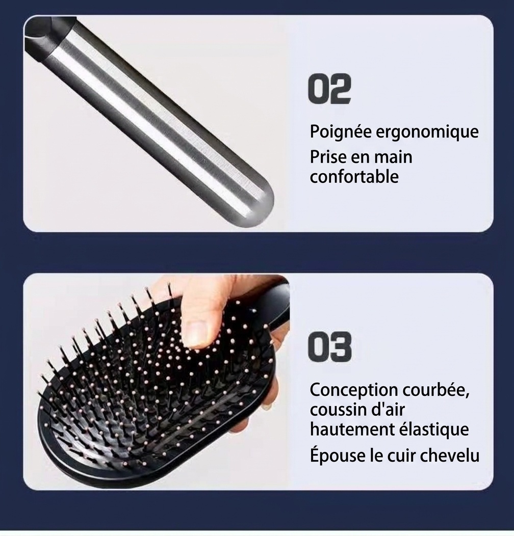 Brosse à cheveux plate de massage du cuir chevelu et peigne démêlant (ensemble de 2 pièces)