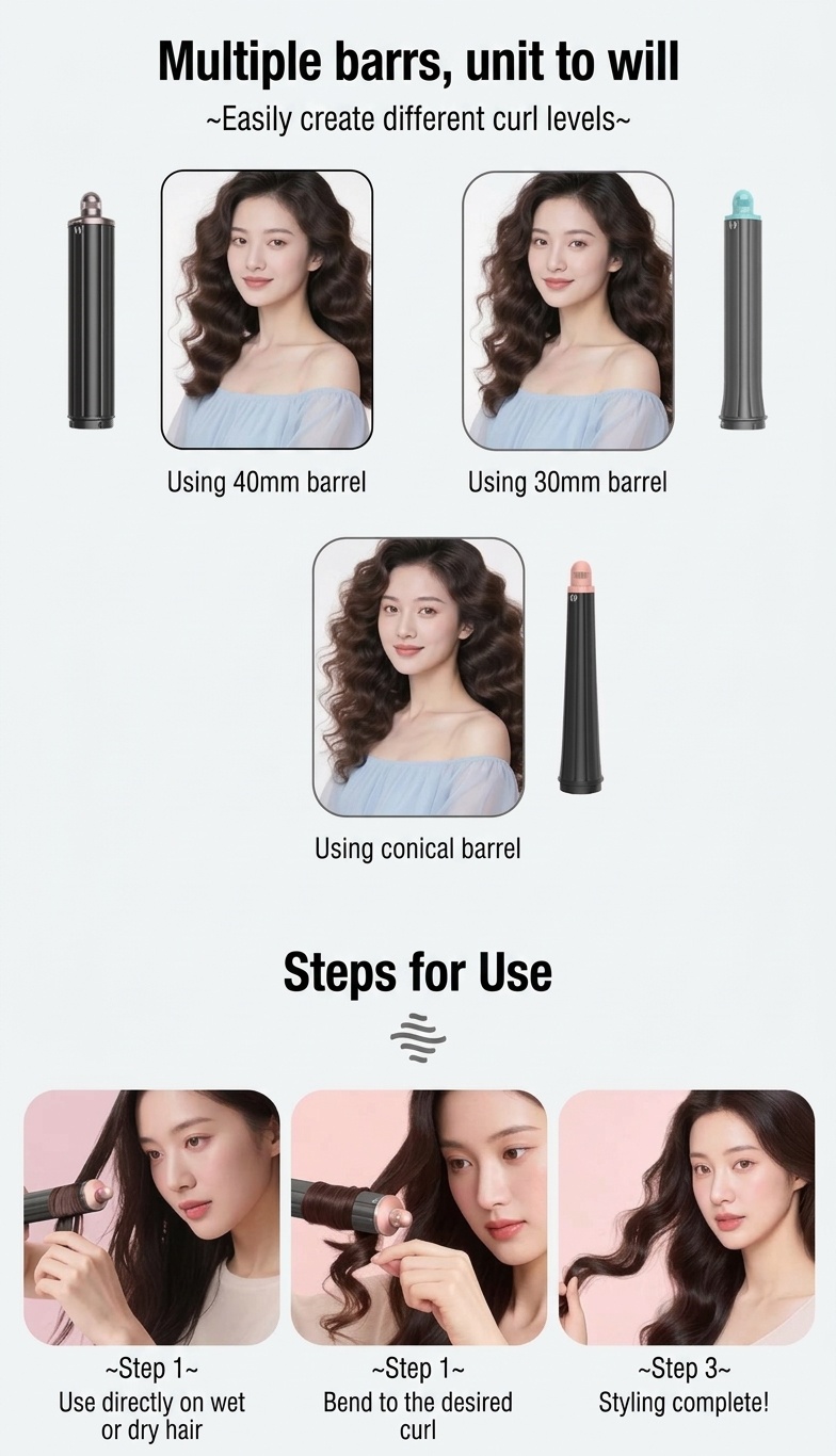 2-Way Auto-Wrap Hair Curler Attachments Compatible with Airwrap Styler