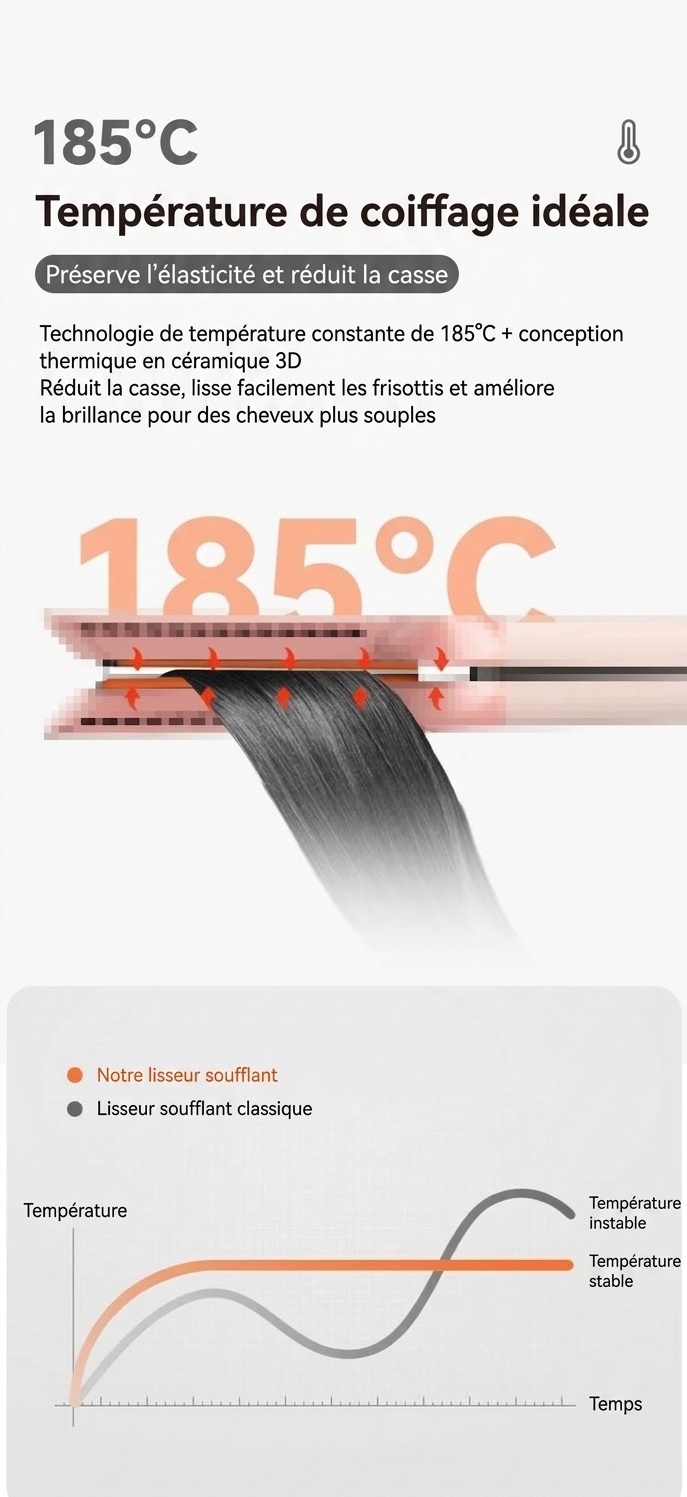 Sèche-cheveux et lisseur ionique 2 en 1 avec contrôle intelligent de la température