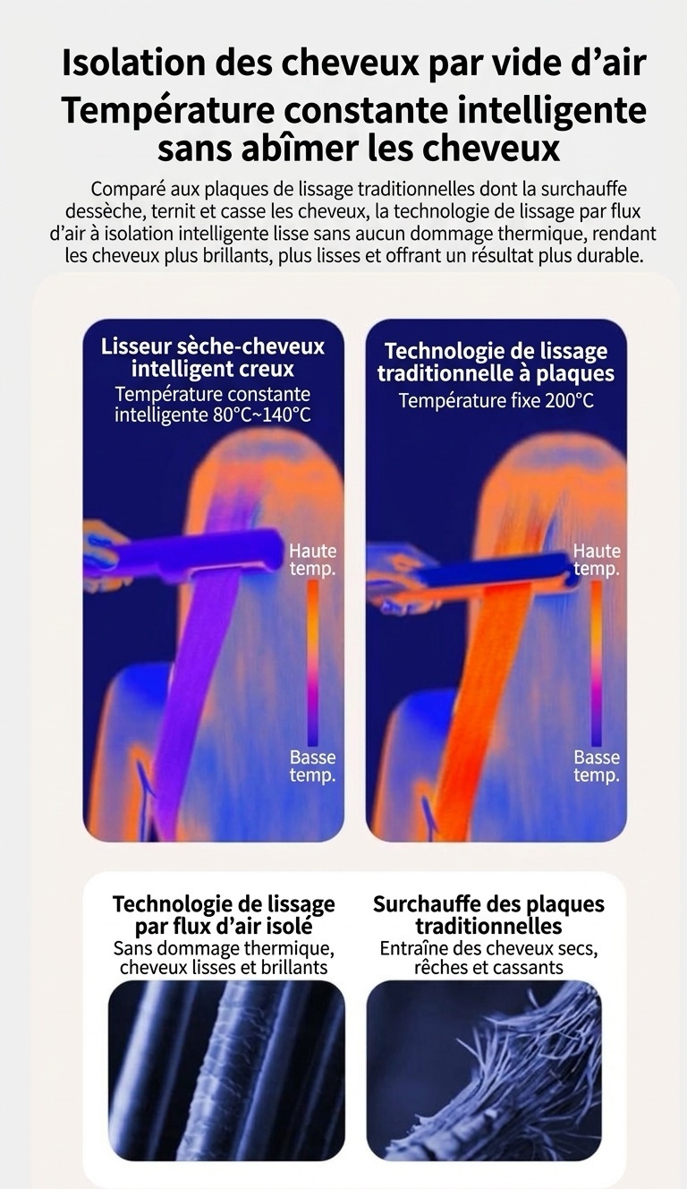 Sèche-cheveux et lisseur ionique 2 en 1 avec contrôle intelligent de la température