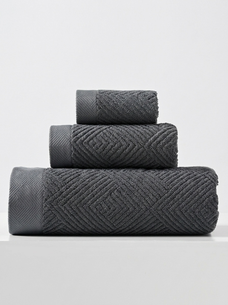 Soft Premium Cotton Textured Diamond Terry 3-Piece Towel Set