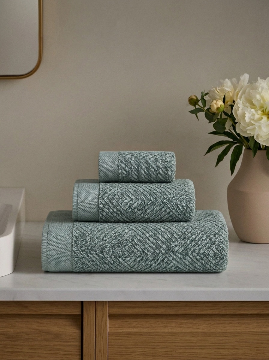 Soft Premium Cotton Textured Diamond Terry 3-Piece Towel Set