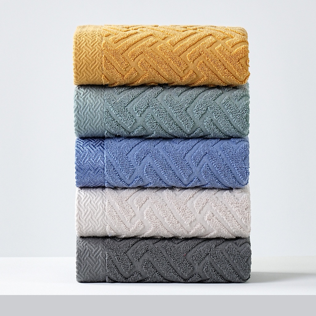 Cotton Geometric Terry Towel 2-Piece Set - Absorbent & Soft