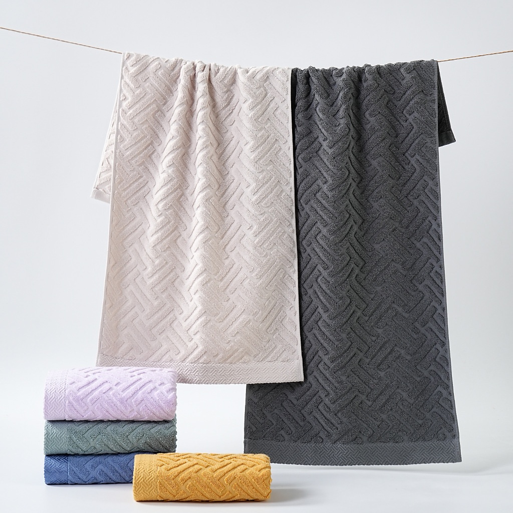 Cotton Geometric Terry Towel 2-Piece Set - Absorbent & Soft