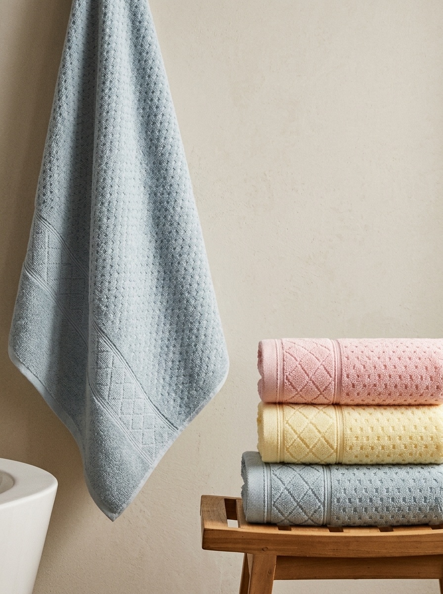 2-Piece Soft Cotton Terry Bath Towel Set with Dobby Border
