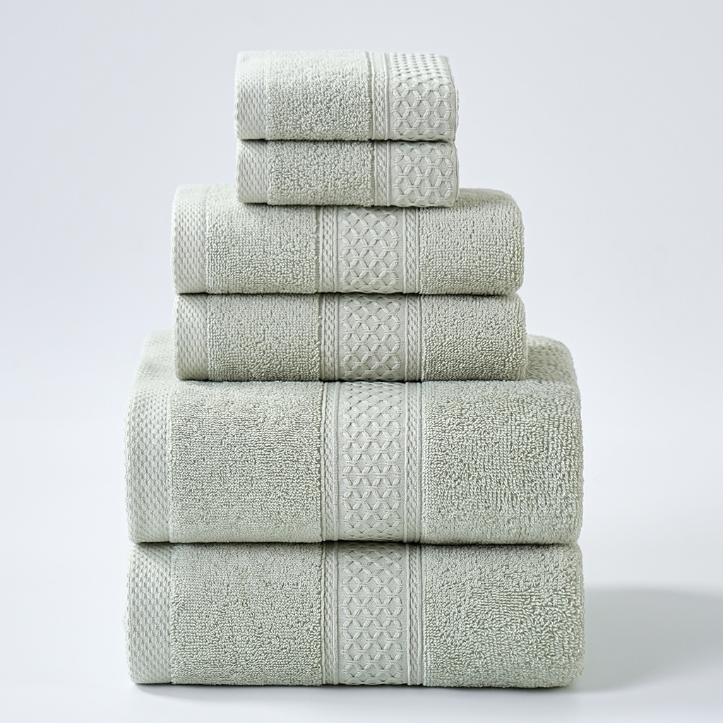 6-Piece Premium Cotton Plush Terry Towel Set with Dobby Border