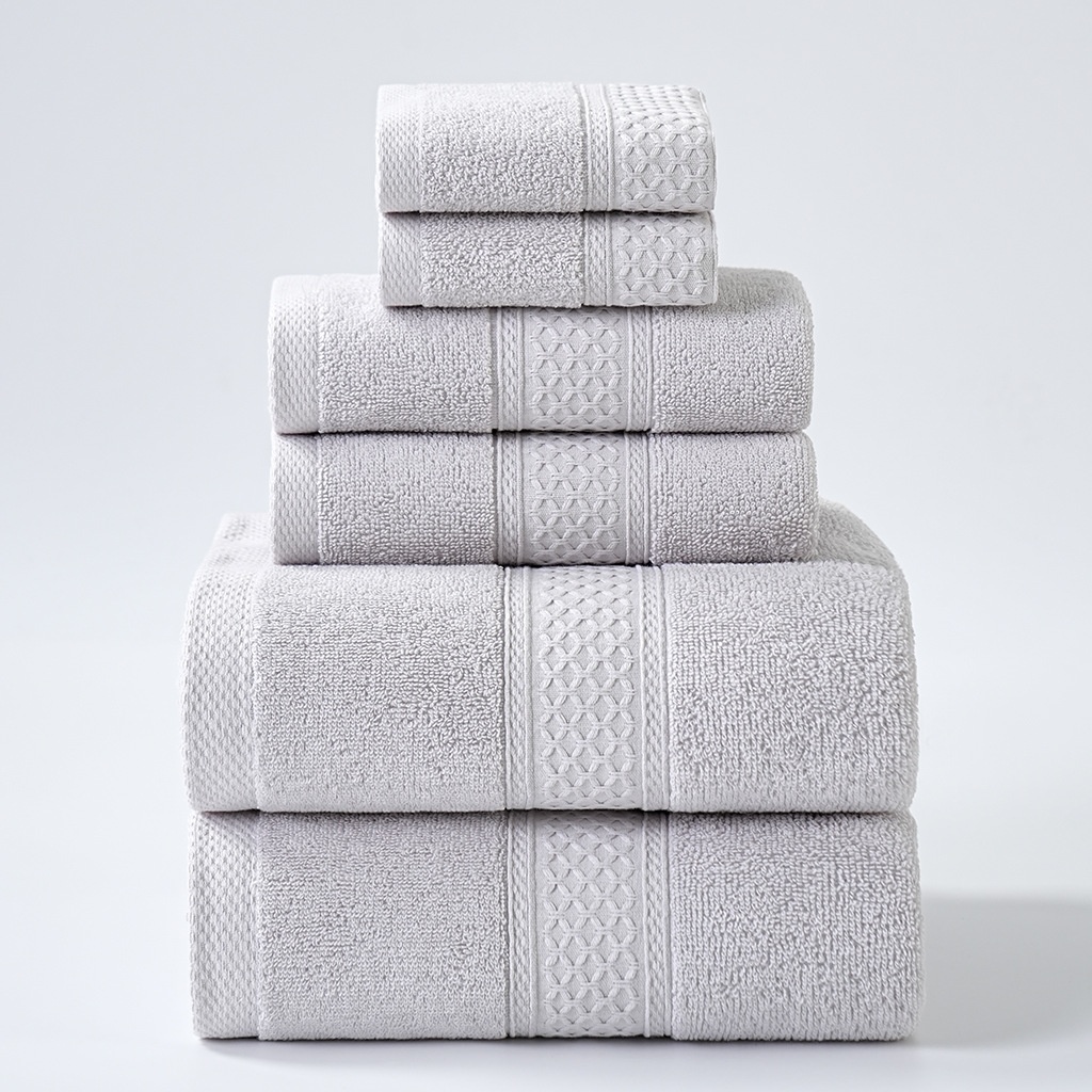 6-Piece Premium Cotton Plush Terry Towel Set with Dobby Border