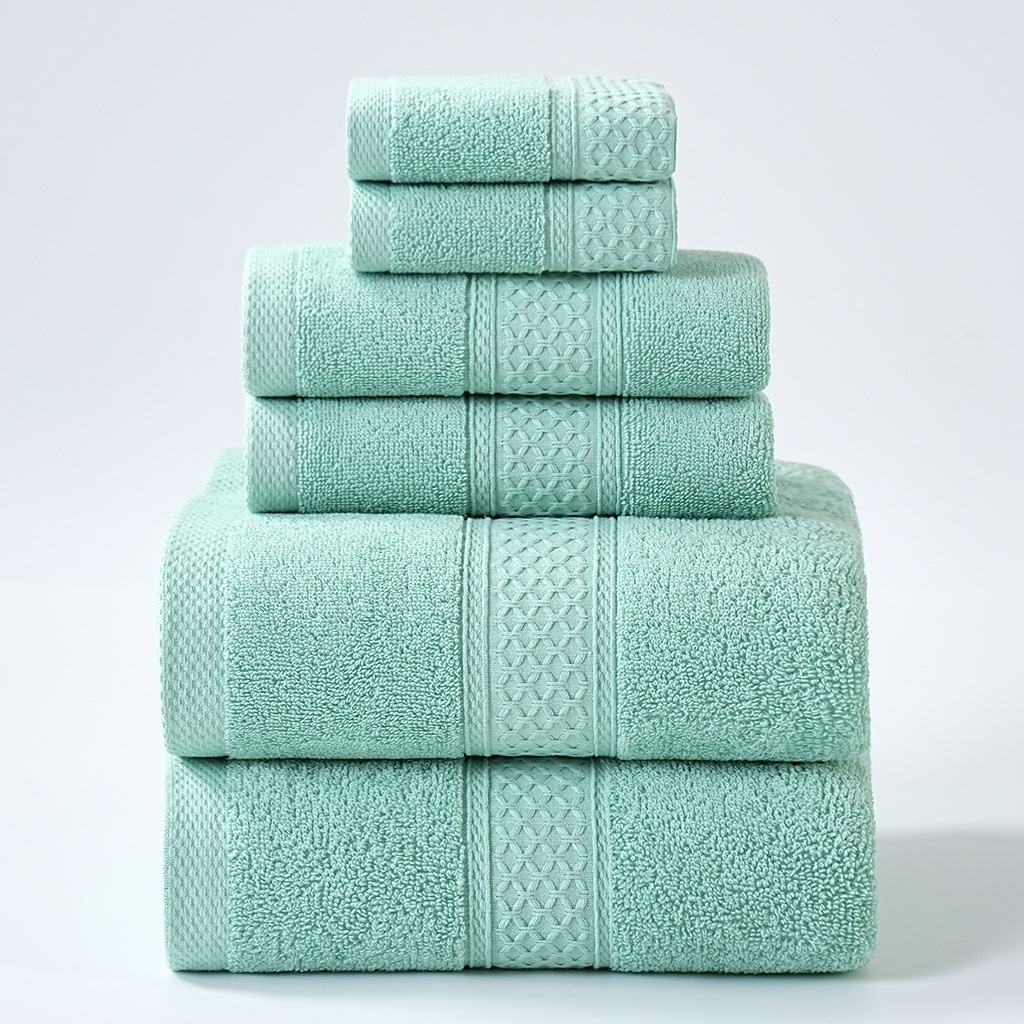6-Piece Premium Cotton Plush Terry Towel Set with Dobby Border