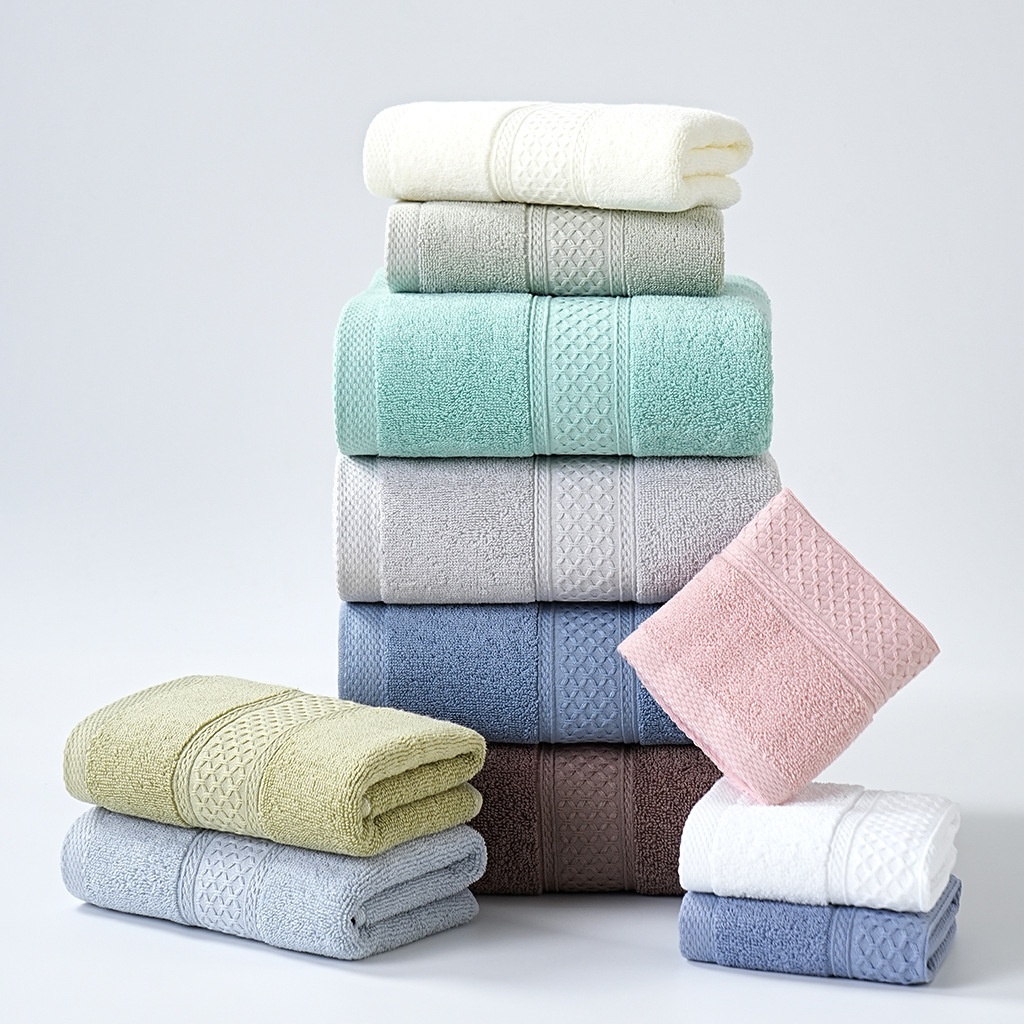 6-Piece Premium Cotton Plush Terry Towel Set with Dobby Border
