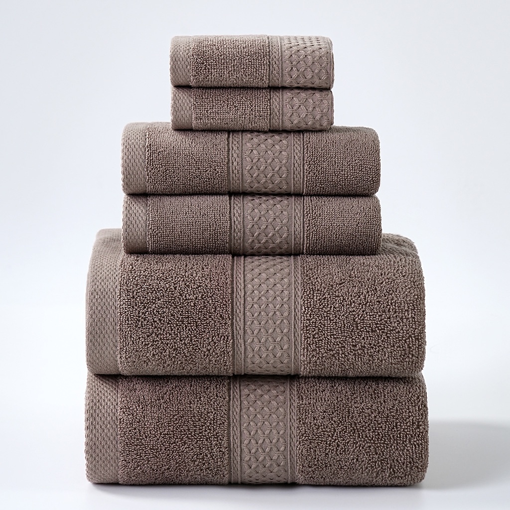 6-Piece Premium Cotton Plush Terry Towel Set with Dobby Border