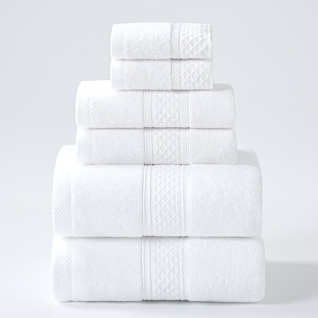 6-Piece Premium Cotton Plush Terry Towel Set with Dobby Border