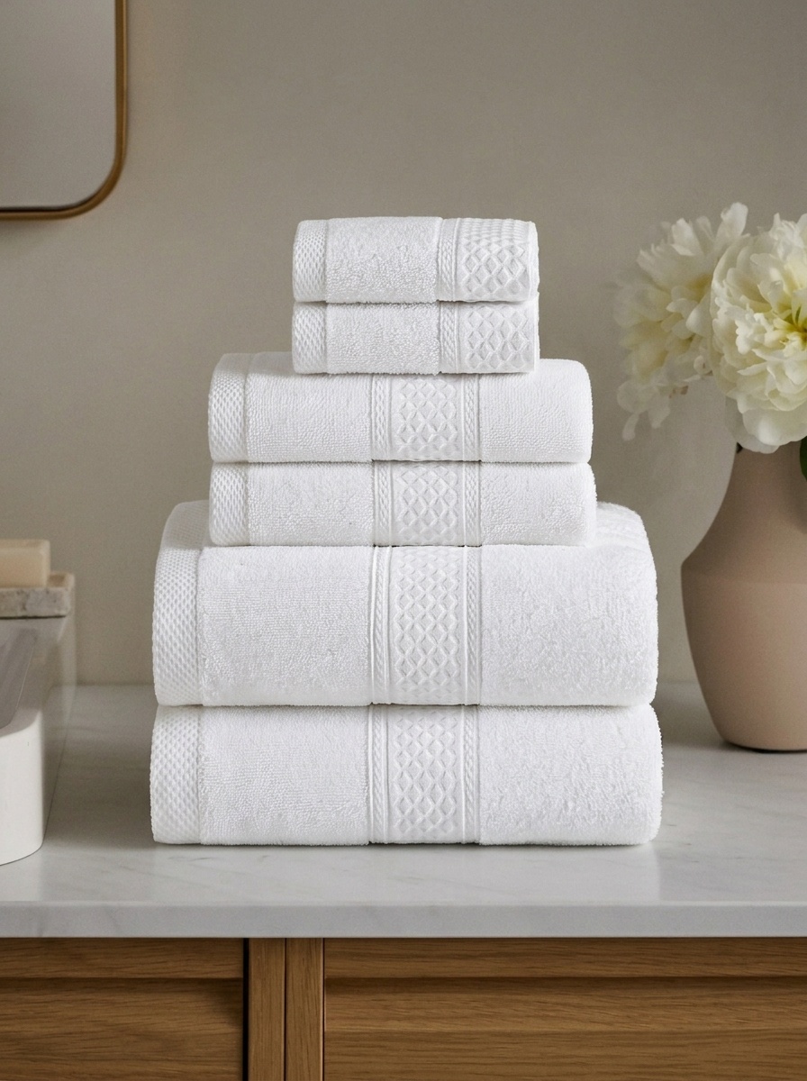 6-Piece Premium Cotton Plush Terry Towel Set with Dobby Border