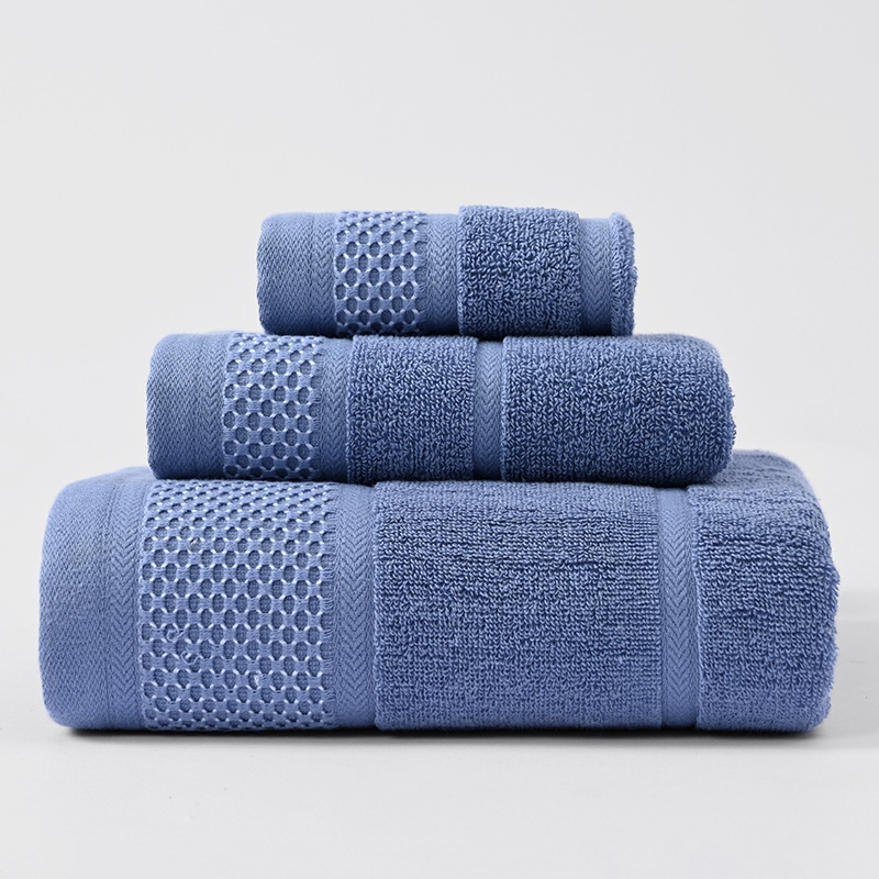 Premium Cotton 3-Piece Plush Terry Bath Towel Set with Dobby Border